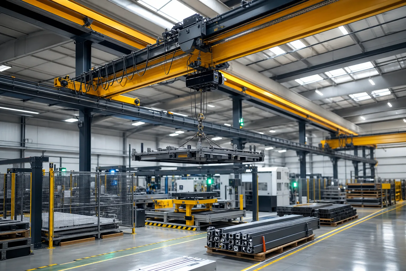 Automated intelligent crane moving materials in a smart production cell